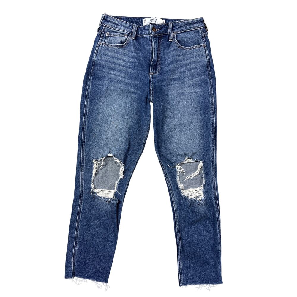 Hollister Curvy High Rise Mom Jeans Distressed 7R 28/27 Vintage Wash Ankle Denim